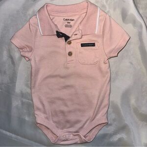 Calvin Klein Baby Pink Polo Onesie Collar Buttons s/s 12 mos Casual Preppy Y2K
